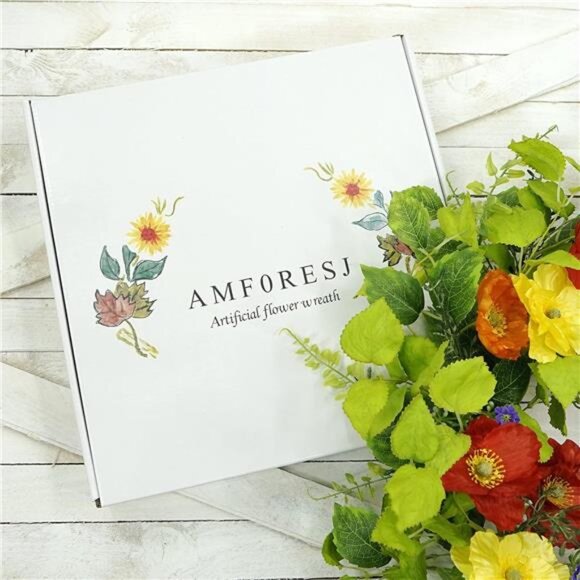 22” Artificial Spring Wreath for Front Door Summer Wreath with Colorful Poppy - Picture 4 of 16